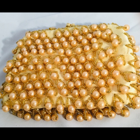 unbranded Handbags - HANGING BEADS CLUTCH SATCHEL BAG GOLD